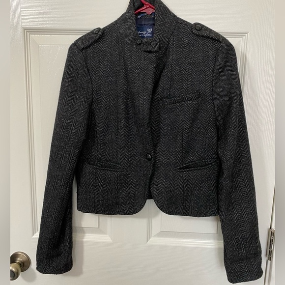 American Eagle Outfitters Wool Blend Blazer Jacket Size Small Black Gray - Picture 1 of 5